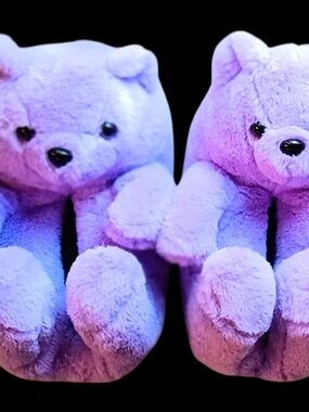 Fashion Nova Purple Plush Teddy Bear Slippers